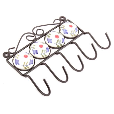 White Ceramic Floral Tiles Hooks